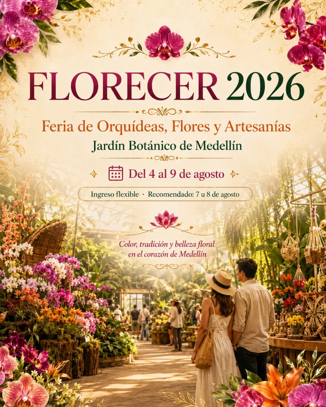 Florecer 2026 en el Jardín Botánico de Medellín, exposición de flores, orquídeas y artesanías.